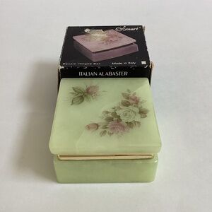 VTG Arnart Genuine Alabaster Hand Carved Jewelry Trinket Box Floral Italy Made